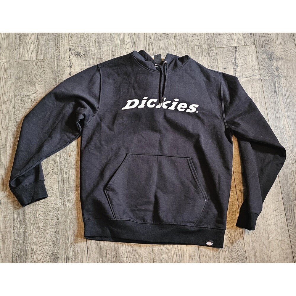 Dickies Hoodie Sweatshirt Mens Large Black Logo Pullover Fleece